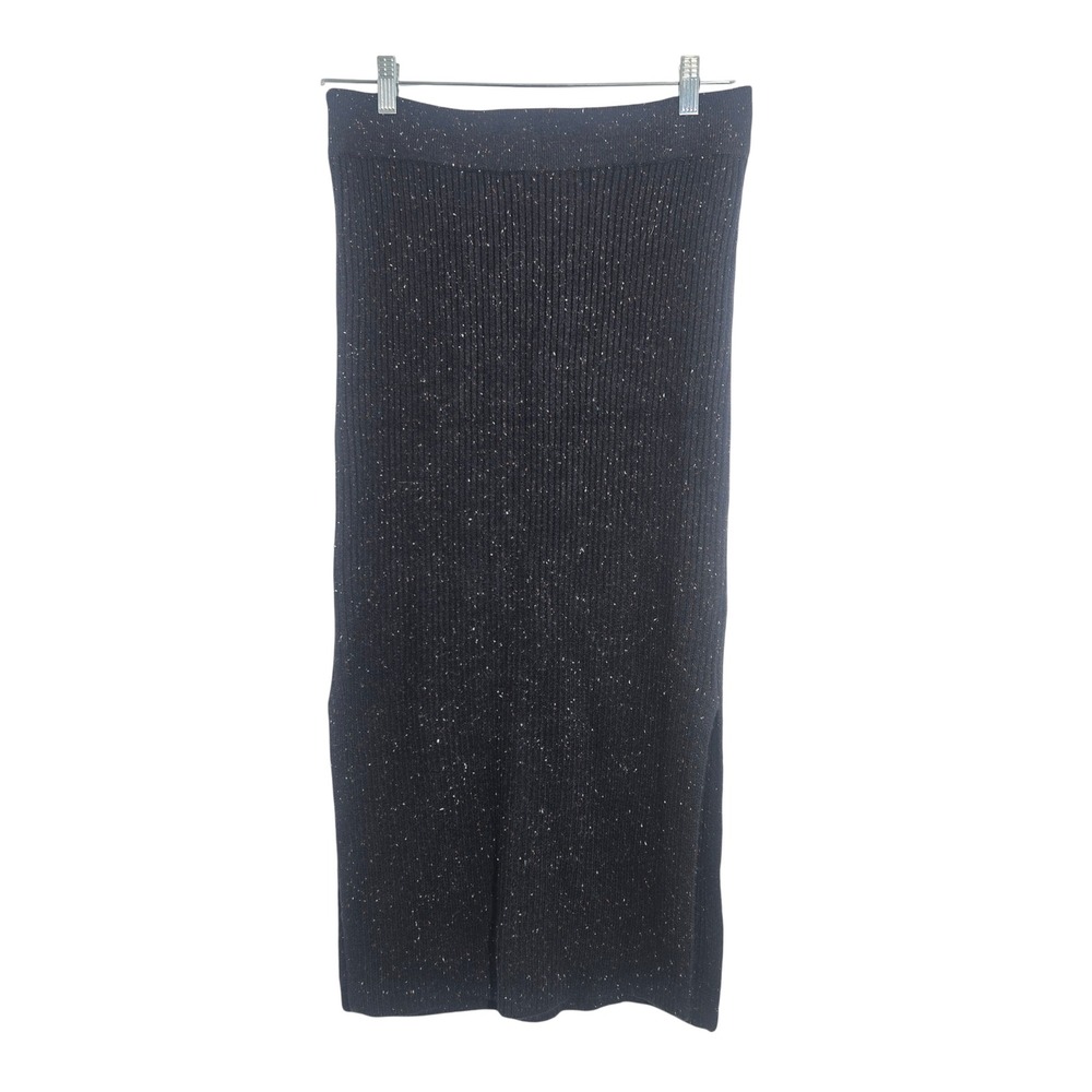 Marine Layer Sz L Womens Ribbed Knit Speckled Midi Skirt Black Holiday